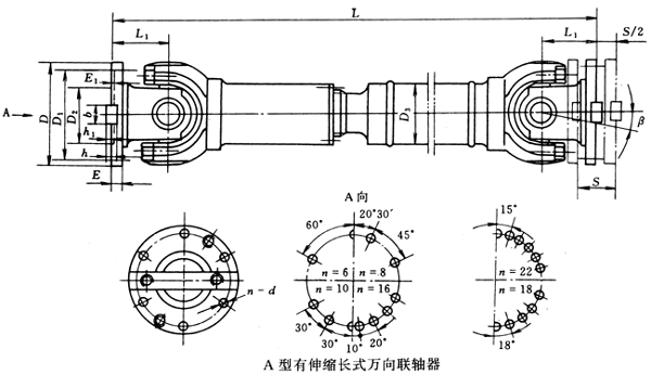 A型有伸縮長式萬向聯(lián)軸器（JB/T3241-91）