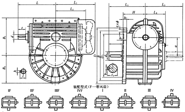 TPS125、TPS160、TPS200、TPS250、TPS315、TPS400、TPS500、通用型減速器形式及外形尺寸