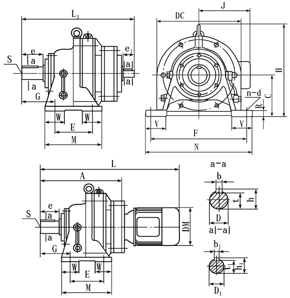 BWE、BWED型上海變速機械廠標(biāo)準(zhǔn)行星擺線針輪減速機外形及安裝尺寸