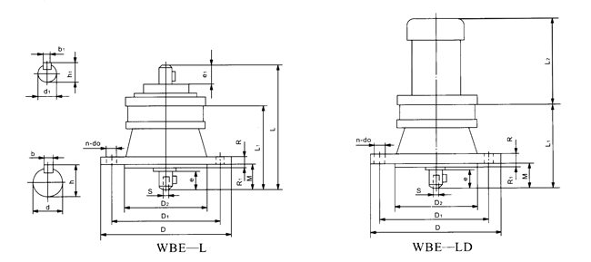 WBL、WBLD型立式單級(jí)微型擺線針輪減速機(jī)外型及安裝尺寸