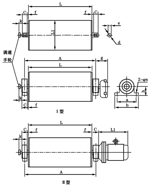 YDJD型調(diào)速電動(dòng)滾筒外形尺寸表