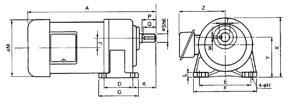 臺灣ZL、ZF小型齒輪減速電機三相臥式外形尺寸