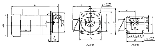 臺灣ZL、ZF小型齒輪減速電機單相立式外形尺寸