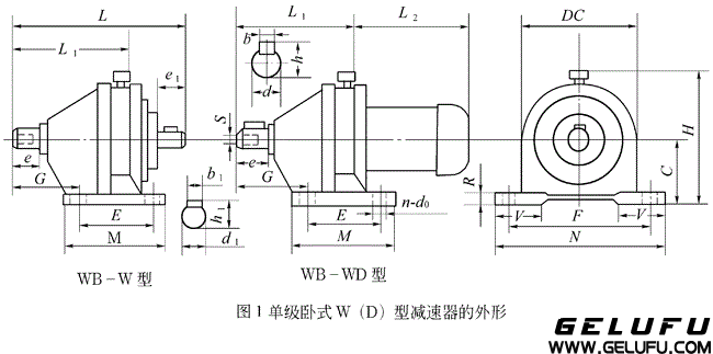 WB、WBD型臥式單級微型擺線減速機外型及安裝尺寸