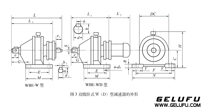 WBE、WBED型立式雙級微型擺線針輪減速機外型及安裝尺寸