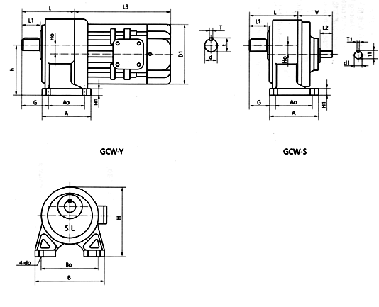 GCW18、GCW22、GCW28系列臥式外型及安裝尺寸