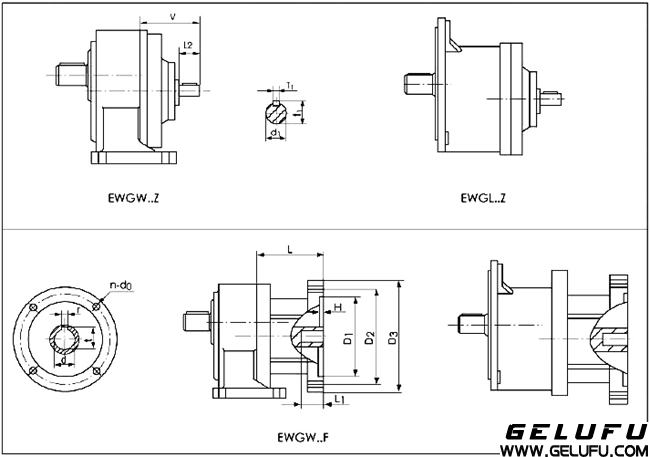 EWG係列全封閉斜齒輪減速機(jī)輸入方式尺寸圖表