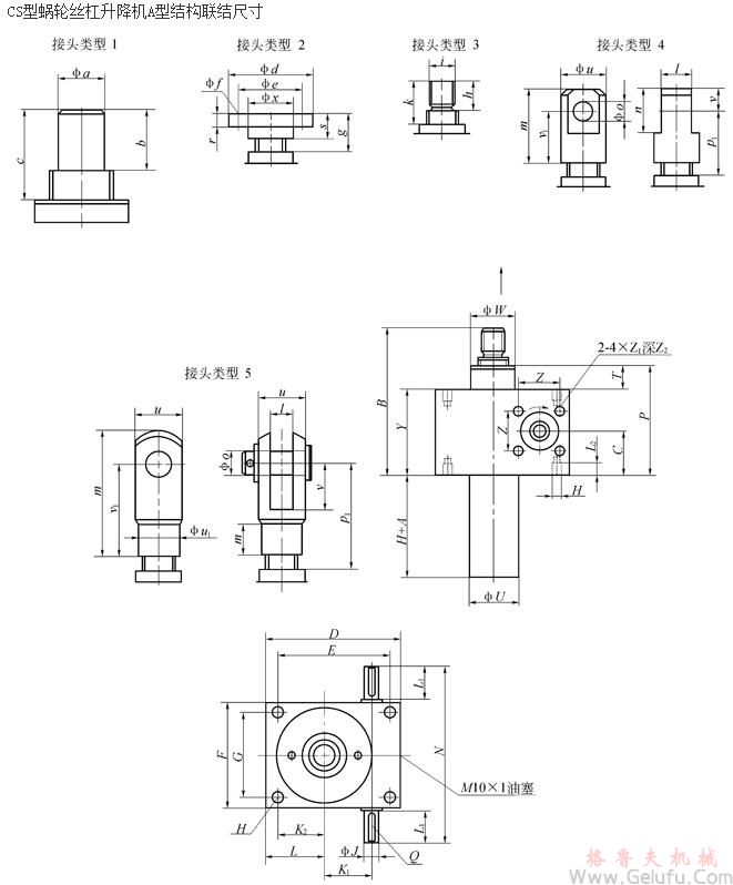 CS方型蝸輪絲杠升降機A型結(jié)構(gòu)聯(lián)結(jié)尺寸