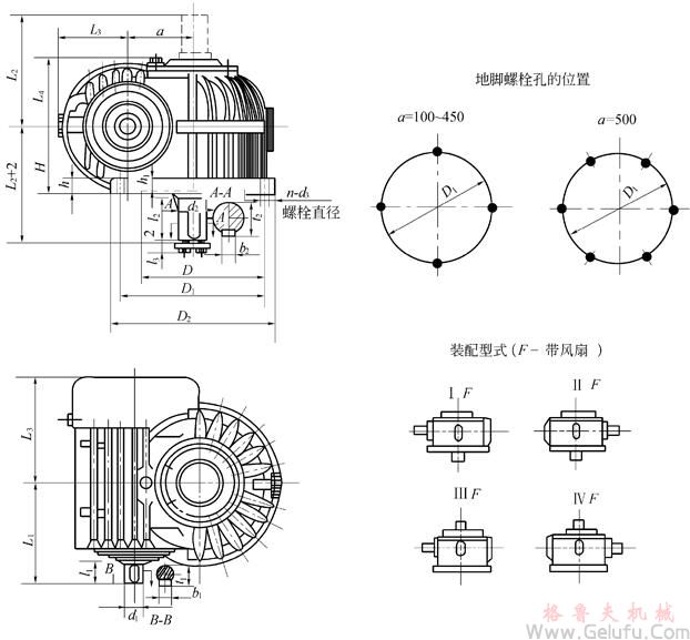 CWS125、CWS160、CWS200、CWS250、CWS280、CWS315、CWS355、CWS400、CWS450、CWS500型減速機外形和安裝尺寸GB9147—88