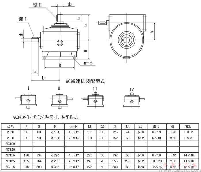 WC係列圓柱蝸桿減速機(jī)安裝尺寸