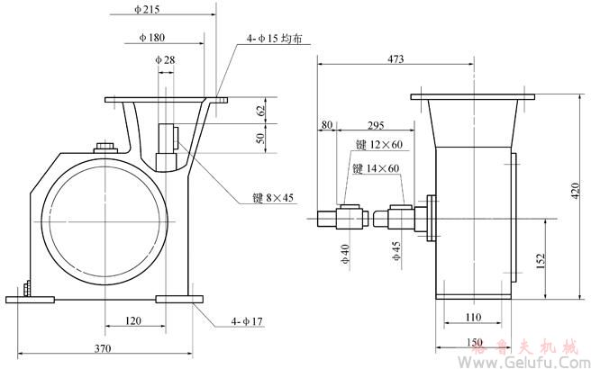 WCJ120型蝸輪蝸桿減速機(jī)外形及安裝尺寸