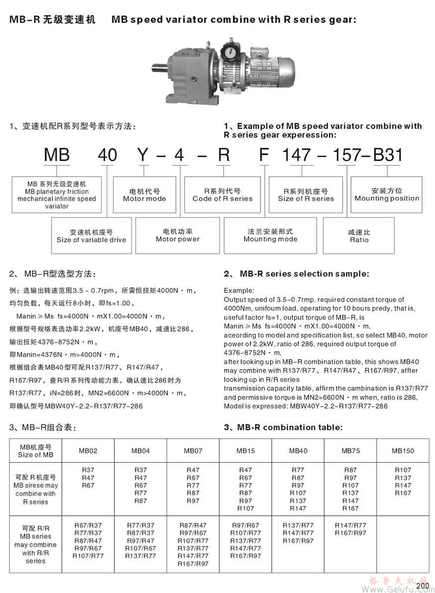 MB無級(jí)變速機(jī)與R減速機(jī)組合