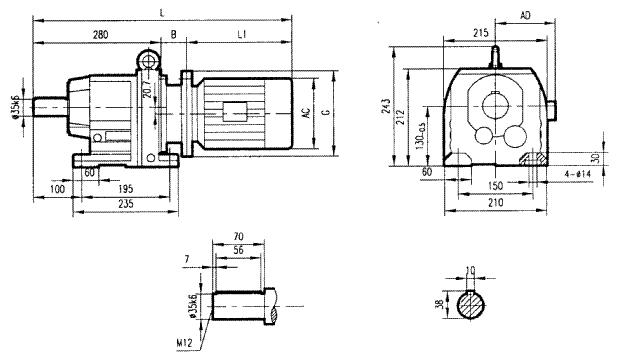 GR67系列斜齒輪減速電機(jī)安裝結(jié)構(gòu)尺寸