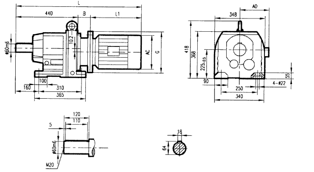 GR97系列斜齒輪減速電機(jī)安裝結(jié)構(gòu)尺寸