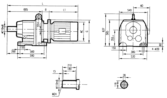 GR147系列斜齒輪減速電機(jī)安裝結(jié)構(gòu)尺寸