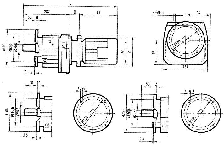 GRF37係列斜齒輪減速電機(jī)安裝結(jié)構(gòu)尺寸