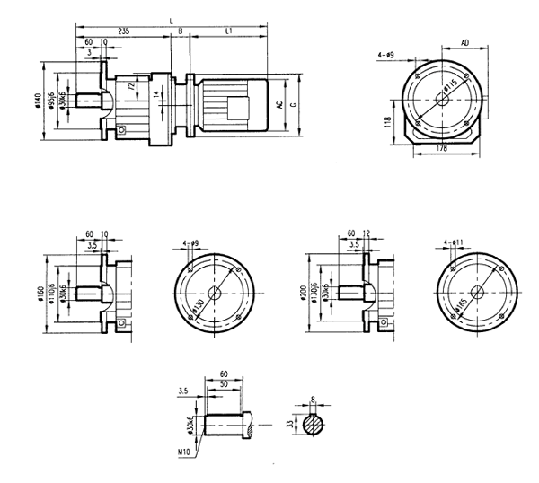 GRF47系列斜齒輪減速電機(jī)安裝結(jié)構(gòu)尺寸