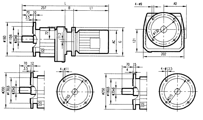 GRF57係列斜齒輪減速電機(jī)安裝結(jié)構(gòu)尺寸