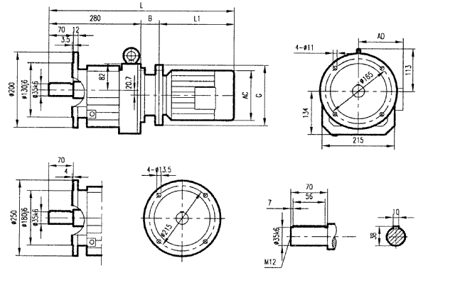 GRF67系列斜齒輪減速電機(jī)安裝結(jié)構(gòu)尺寸