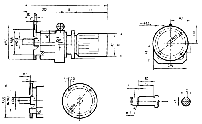 GRF77係列斜齒輪減速電機(jī)安裝結(jié)構(gòu)尺寸