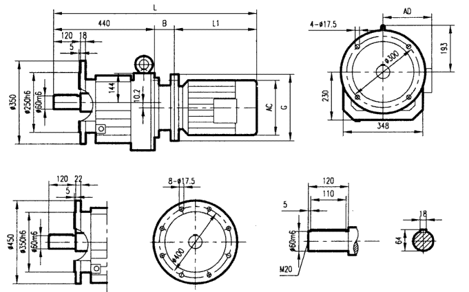 GRF97系列斜齒輪減速電機(jī)安裝結(jié)構(gòu)尺寸