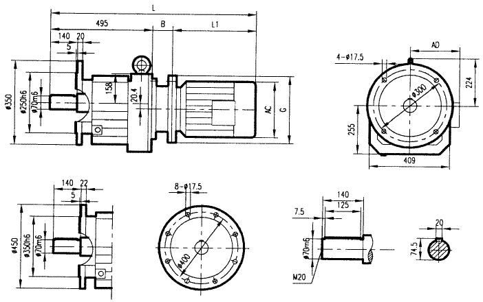 GRF107系列斜齒輪減速電機(jī)安裝結(jié)構(gòu)尺寸