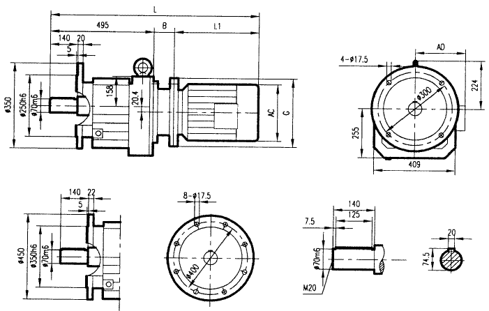 GRF137系列斜齒輪減速電機(jī)安裝結(jié)構(gòu)尺寸