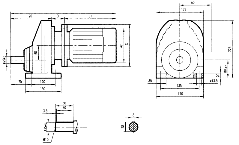 GRX67系列斜齒輪減速電機(jī)安裝結(jié)構(gòu)尺寸