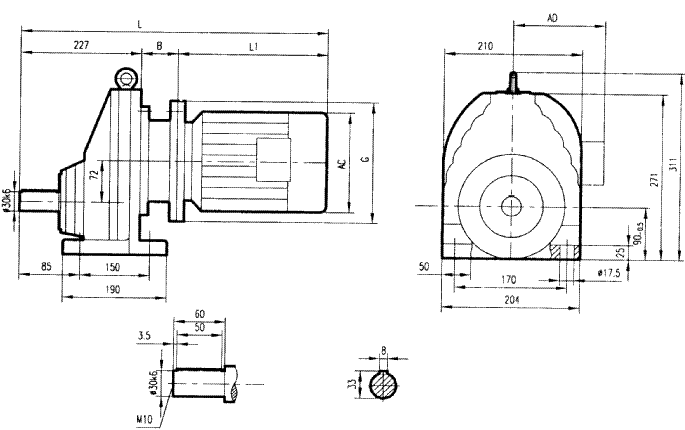 GRX77系列斜齒輪減速電機(jī)安裝結(jié)構(gòu)尺寸