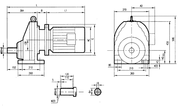 GRX107系列斜齒輪減速電機(jī)安裝結(jié)構(gòu)尺寸