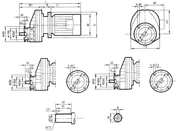 GRXF67系列斜齒輪減速電機(jī)安裝結(jié)構(gòu)尺寸