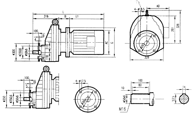 GRXF97系列斜齒輪減速電機(jī)安裝結(jié)構(gòu)尺寸