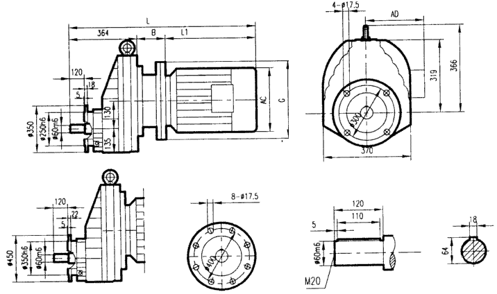 GRXF107係列斜齒輪減速電機(jī)安裝結(jié)構(gòu)尺寸