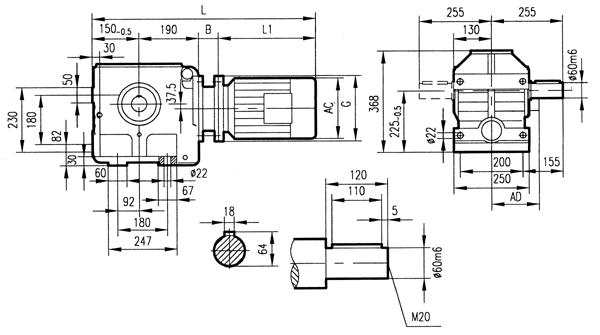 GS87系列減速電機(jī)安裝結(jié)構(gòu)尺寸