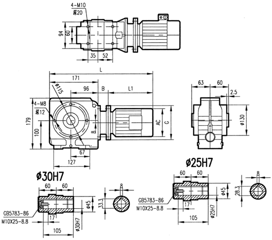 GSA47系列減速電機(jī)安裝結(jié)構(gòu)尺寸