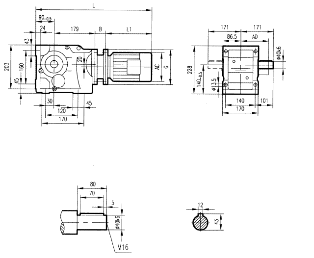 GK67型斜齒輪弧齒錐齒輪減速電機(jī)安裝結(jié)構(gòu)圖尺寸