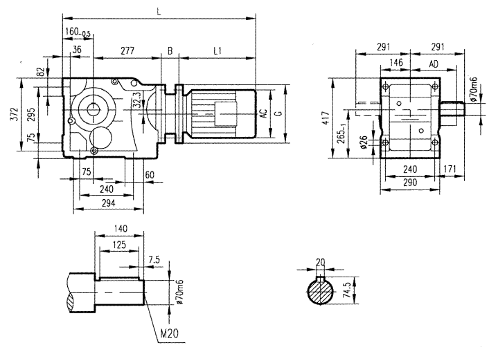 GK97型斜齒輪弧齒錐齒輪減速電機(jī)安裝結(jié)構(gòu)圖尺寸