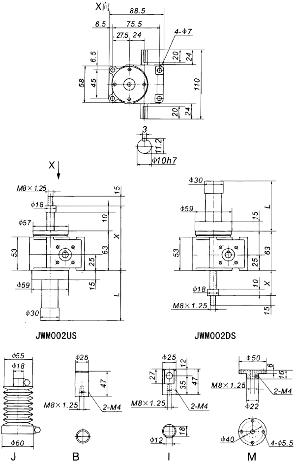 JWM002絲杠升降機外形尺寸表